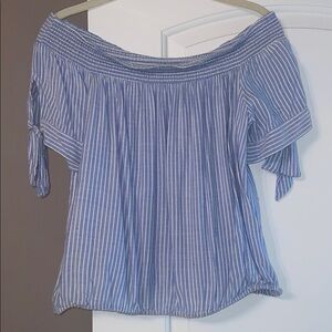 Kendall & Kylie Blue Striped Off-Shoulder Top